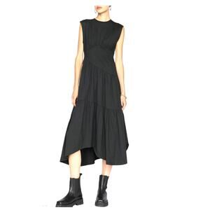 FRAME Gathered Seam Organic Cotton Midi Dress Jersey Slvls Navy Blue Sz M